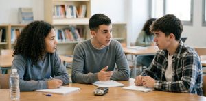 Alumnat participant en un debat a l’aula per treballar l’oralitat i l’argumentació